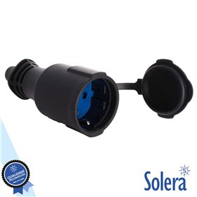 Ficha Schuko Fêmea 16A/250V Preta C/ Tampa Ip44 Solera