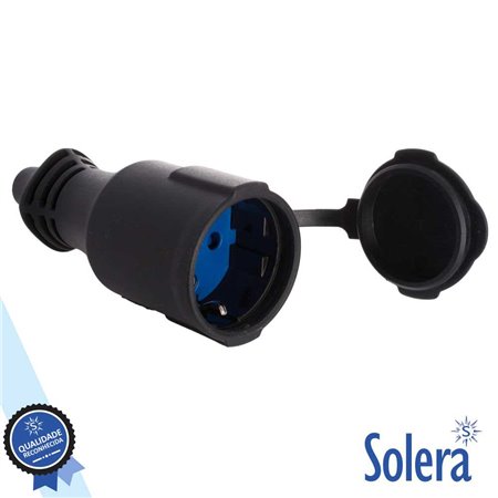 Ficha Schuko Fêmea 16A/250V Preta C/ Tampa Ip44 Solera