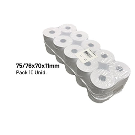 Rolo de Papel Térmico 75/76x70x11 - Pack de 10 unidades
