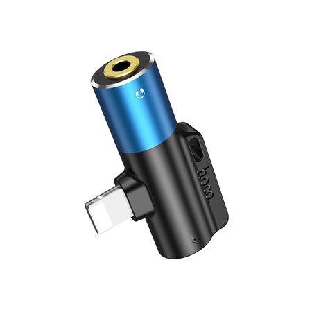 Adaptador Lightning para Jack 3.5mm, com Porta Lightning para Carregamento, Hoco LS32 - Azul