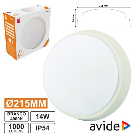 Painel Led Redondo Aplique 14W 215Mm 4000K 1000Lm Ip54 Avide