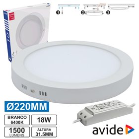 Painel Leds Redondo Superfície 18W 220Mm 6400K 1500Lm Avide