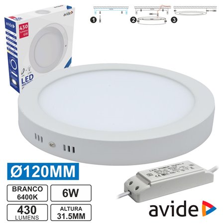 Painel Leds Redondo Superfície 6W 120Mm 6400K 430Lm Avide