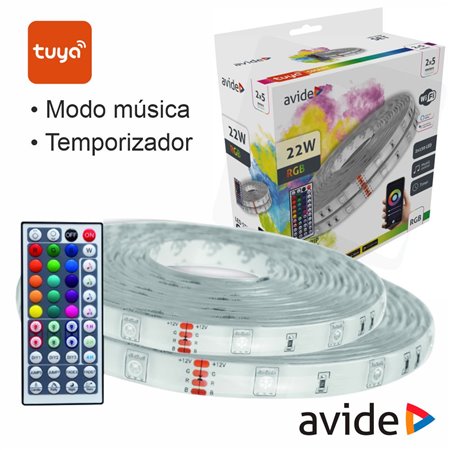Kit 2 Fitas Led Rgb 12V 2X5M Ip65 Wifi+Ir Tuya Avide
