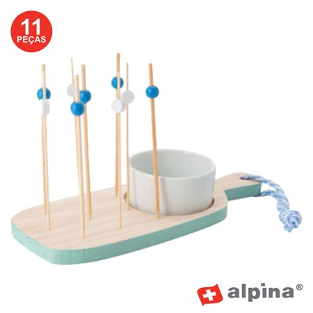 Tábua C/ Palitos Madeira P/ Espetos De Festa 11 Peças Alpina