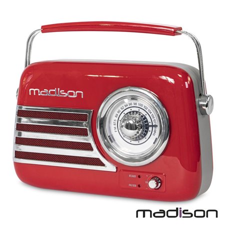 Rádio Fm/Aux/Bt/Usb Extra Bass Vintage 30W Vermelho Madison