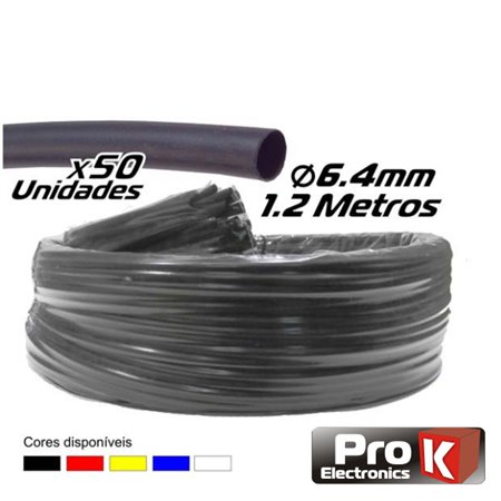 Tubo Manga Termoretráctil 6.4Mm 1.2M 50X Preto Prok