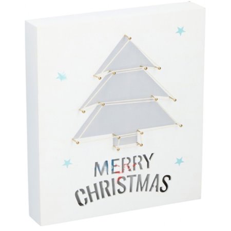 Placa Decorativa Merry Christmas Mdf C/ 6 Leds