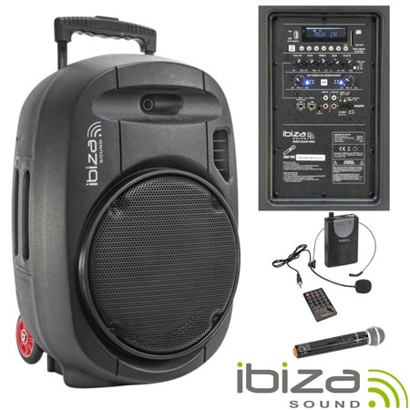 Coluna Amplificada 12" 700W Usb/Bt/Sd/Bat Uhf Preta Ibiza