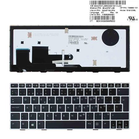 Teclado Retroiluminado para Portatil HP EliteBook 810 G1 810 G2 810 G3 Preto e Estrutura Prata