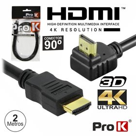 Cabo HDMI Dourado Macho / Macho 2.0 4k Preto 2m 90º PROK