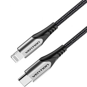 Cabo USB 2.0 USB-C Lightning Vention TACHH/ USB-C Macho - Lightning Macho/ Até 27W/ 480Mbps/ 2m/ Cinza e Preto