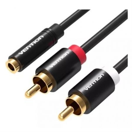 Cabo Stereo Vention VAB-R01-B100/ Jack 3.5 Fêmea - 2x RCA Macho/ 1m/ Preto
