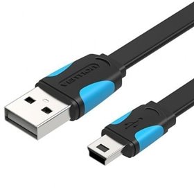 Cabo USB 2.0 Vention VAS-A14-B050/ MiniUSB Macho - USB Macho/ Até 10W/ 480Mbps/ 50cm/ Azul e Preto