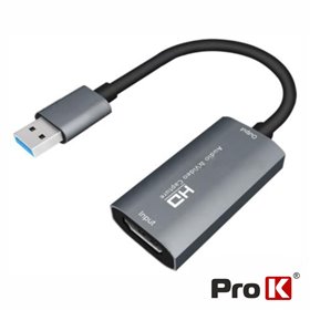 Placa Captura HDMI Audio e Vídeo p/ USB 2.0 4K 30Hz Prok