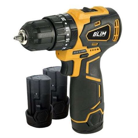 Furadeira sem fio Blim 12V 2Ah - Motor sem escova - Torque máximo de 35Nm - 2 velocidades 0-400/0-1500rpm - Inclui 2 baterias e 