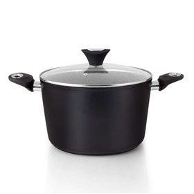 Panela funda de alumínio forjado Orbegozo CFH 3024 - Capacidade 6L - Antiaderente - Cabo ergonômico - Tampa de vidro temperado