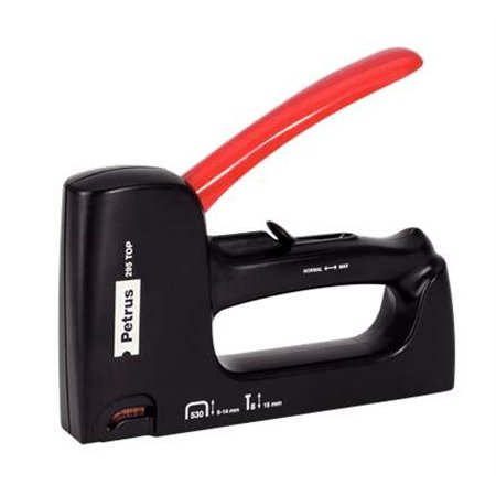 Prego/grampeador superior Petrus 295 - para grampos de 530/6 a 14 mm e pinos tipo 8 de 15 mm - ajuste de potência - cor preta/ve