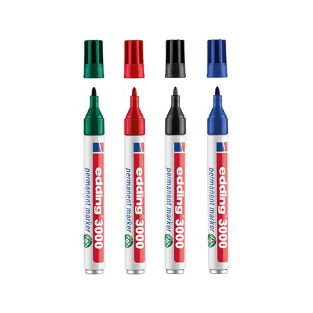Marcador Permanente Grosso Edding 3000 1,5-3mm 4 Cores 4un