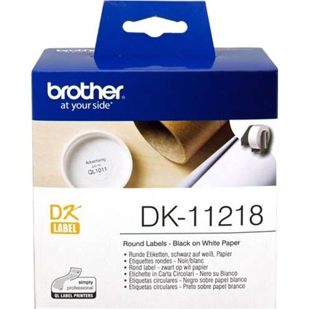 Brother DK11218 - Etiquetas circulares pré-cortadas originais - 24 mm de diâmetro - 1000 unidades - Texto preto sobre fundo bran