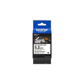 Fita termoencolhível original Brother HSE211E para etiquetas de cabos - Texto preto em fundo branco - Largura 5,2 mm x 1,5 metro Fita termoencolhível original Brother HSE211E para etiquetas de cabos - Texto preto em fundo branco - Largura 5,2 mm x 1,5 metro