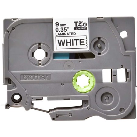 Etiquetas laminadas original Brother TZe221 - Texto preto em fundo branco - 9 mm de largura x 8 metros