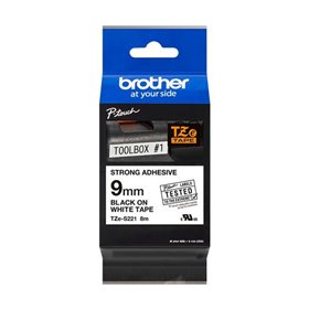 Etiquetas laminadas superadesiva original Brother TZeS221 - Texto preto em fundo branco - 9 mm de largura x 8 metros