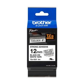 Etiquetas laminadas superadesiva original Brother TZeS231 - Texto preto em fundo branco - Largura 12 mm x 8 metros