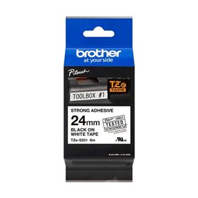 Etiquetas laminadas superadesiva original Brother TZeS251 - Texto preto em fundo branco - Largura 24 mm x 8 metros