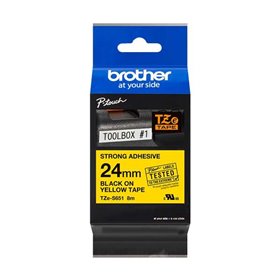 Etiquetas laminadas superadesiva original Brother TZeS651 - Texto preto em fundo amarelo - Largura 24 mm x 8 metros