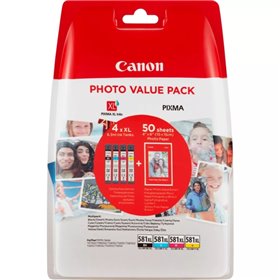 Canon CLI581XL 4-Pack Tinteiros originais - 50 folhas de papel fotográfico - 2052C004/2052C006