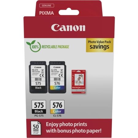 Canon PG575/CL576 Pack de 2 Tinteiros originais + 50 folhas de papel fotográfico - 5438C004