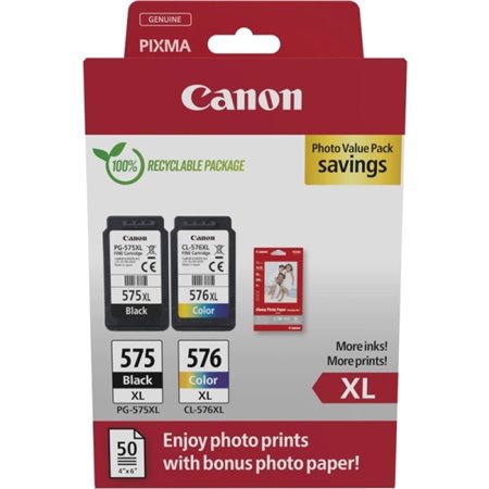 Canon PG575XL/CL576XL Multipack de 2 Tinteiros originais + 50 folhas de papel fotográfico - 5437C006