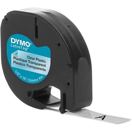 Etiquetas original Dymo LetraTag S0721530 para etiquetadora - Texto preto em fundo transparente - 12 mm de largura x 4 metros (1