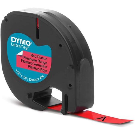 Etiquetas original Dymo LetraTag S0721630 para etiquetadora - Texto preto em fundo vermelho - Largura 12 mm x 4 metros (91203)