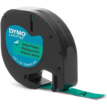 Etiquetas original Dymo LetraTag S0721640 para etiquetadora - Texto preto em fundo verde - Largura 12 mm x 4 metros (91204)