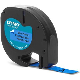 Etiquetas original Dymo LetraTag S0721650 para etiquetadora - Texto preto em fundo azul - Largura 12 mm x 4 metros (91205)
