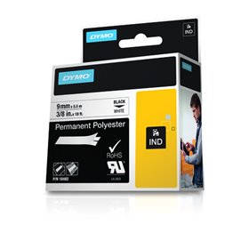 Etiquetas original Dymo Rhino ID1-9 para etiquetadora - Texto preto em fundo branco - 9 mm de largura x 5,5 metros - 18482