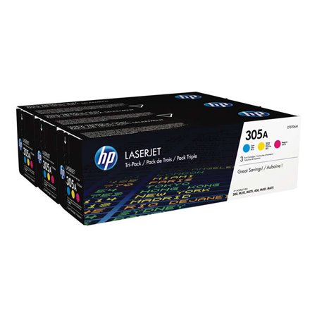 HP CE411A/CE412A/CE413A Pack de 3 Toners originais - 305A