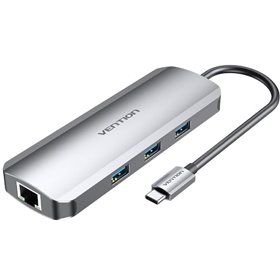 Docking USB-C Vention TOLHB/ 1xHDMI/ 3xUSB/ 1xUSB-C PD/ 1xRJ45/ 1xLeitor de Cartões SD/ 1x MicroSD/ Jack 3.5/ Cinza