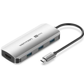Docking USB-C Vention TQDHB/ 1xHDMI 4K/ 3xUSB/ 1xUSB-C PD/ Cinza