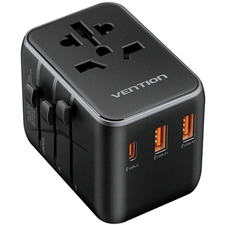 Carregador de Parede Universal Vention FJEB0/ Tomada de Corrente Universal/ 1xUSB-C/ 2xUSB/ 65W