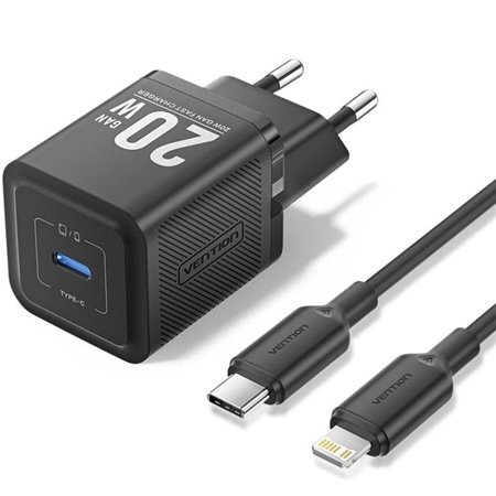 Carregador de Parede GaN Vention TZ-FEPB0-EU-02/ 1xUSB-C + Cabo Lightning/ 20W