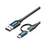 Cabo USB 2.0 Vention CQDBF USB Macho - MicroUSB Macho/ USB-C Macho/ 480Mbps/ 1m/ Preto