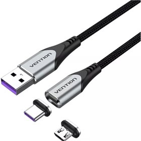 Cabo USB 2.0 Vention CQNHD, USB Macho, MicroUSB Macho - USB Tipo-C Macho, 50cm, Cinza Cabo USB 2.0 Vention CQNHD/ USB Macho/ MicroUSB Macho - USB-C Macho/ 50cm/ Cinza