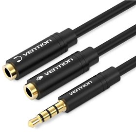 Cabo Stereo Vention BBVBY/ Jack 3.5 Macho - 2x Jack 3.5 Fêmea/ 30cm/ Preto