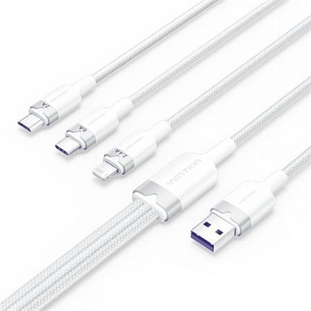 Cabo USB 2.0 Lightning Vention CTRWG/ USB Macho/ USB-C Macho - MicroUSB Macho - Lightning Macho/ 1.5m/ Branco