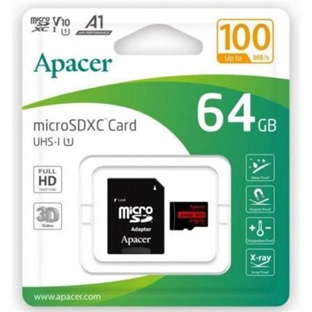 Cartão de memória Apacer XC UHS-I de 64 GB com adaptador/ Classe 10/ 100 MB