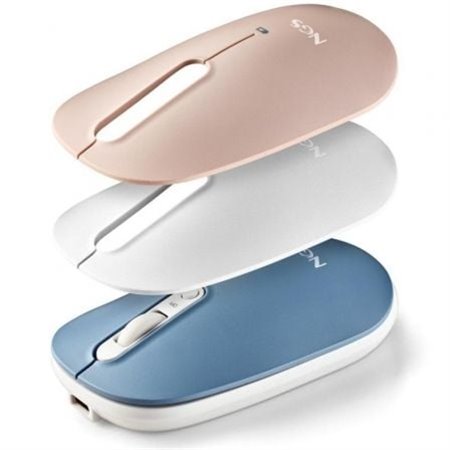 Mouse Bluetooth sem fio NGS Shell-RB/ Bateria recarregável/ Até 1600 DPI/ Azul/ Branco/ Rosa