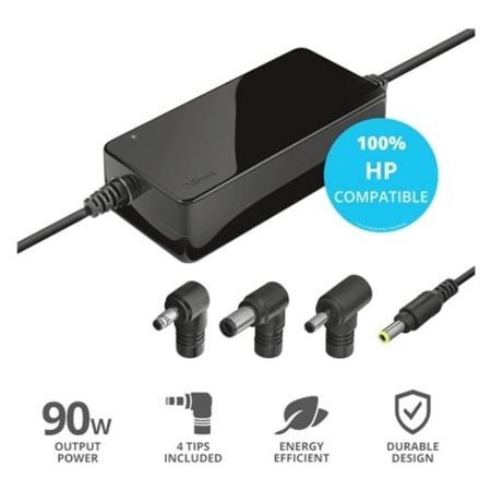 Carregador de laptop Trust MAXO para HP/ 90 W/ Automático/ 4 conectores/ Voltagem 18-20 V